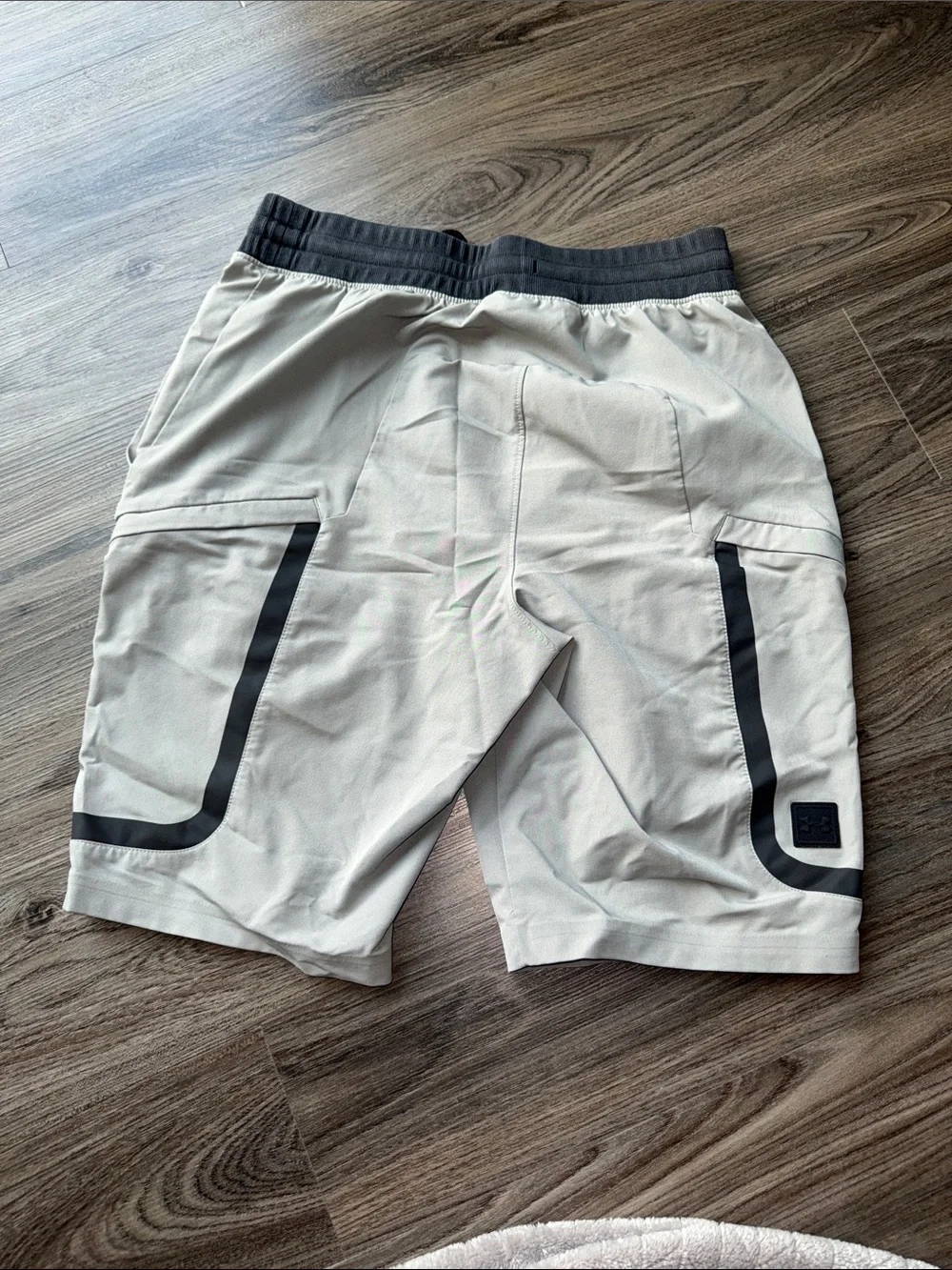 Men's Performance Drawstring Shorts in Light Gray with Black Trim